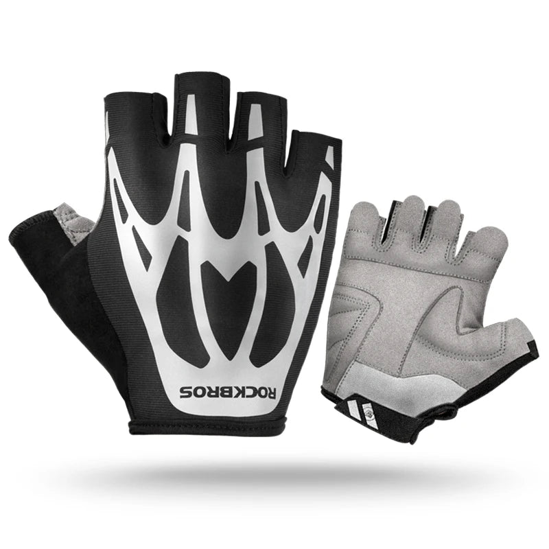 A pair of black and gray breathable cycling gloves for mountain biking riding