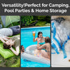 Portable electric air pump used for camping, pool parties, and home storage items like mattresses and floats.