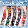 A collection of summer essential reusable stretch tattoo arm sleeves featuring various colorful and detailed designs.