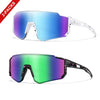 A pair of youth UV400 sunglasses with a square frame shown in blue and green color variations.