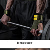 A muscular person wearing a green fitness lifting belt is holding a barbell.