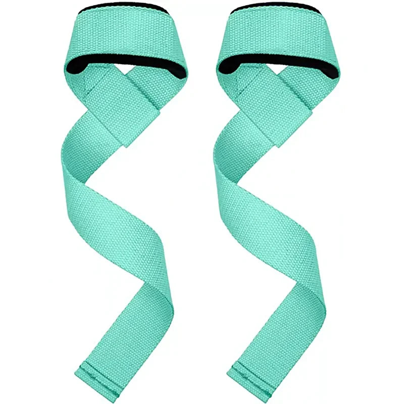Pair of light mint green adjustable weightlifting wrist straps for grip support