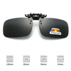 A pair of black polarized driving sunglasses with various lens sizes shown below.