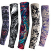 A collection of nine full-length ice silk tattoo sleeves featuring various dark and colorful designs.