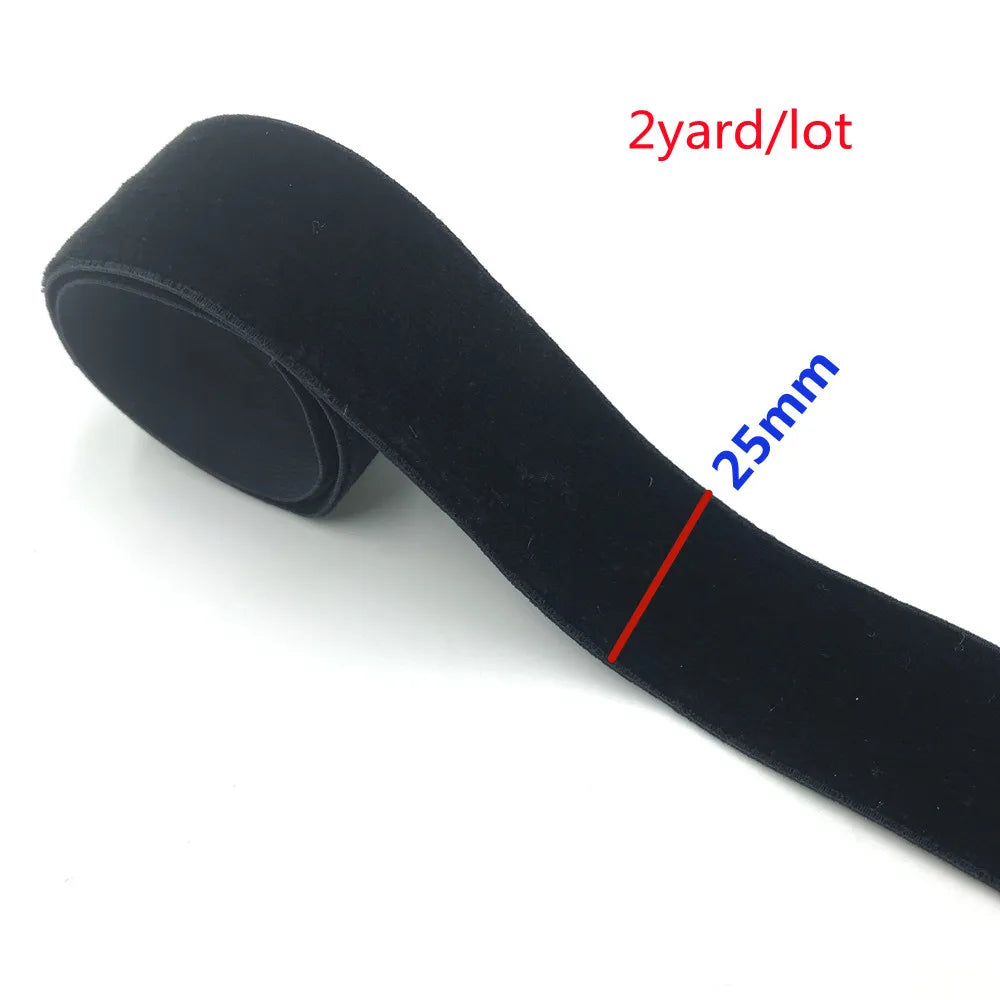 Black stretch velvet elastic headband rolled for sale in a 2-yard lot