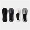 Four pairs of men's invisible boat socks in black, gray, and white are displayed side by side.