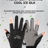 A pair of black and gray microfiber punching cool ice silk gloves shown against a white background.