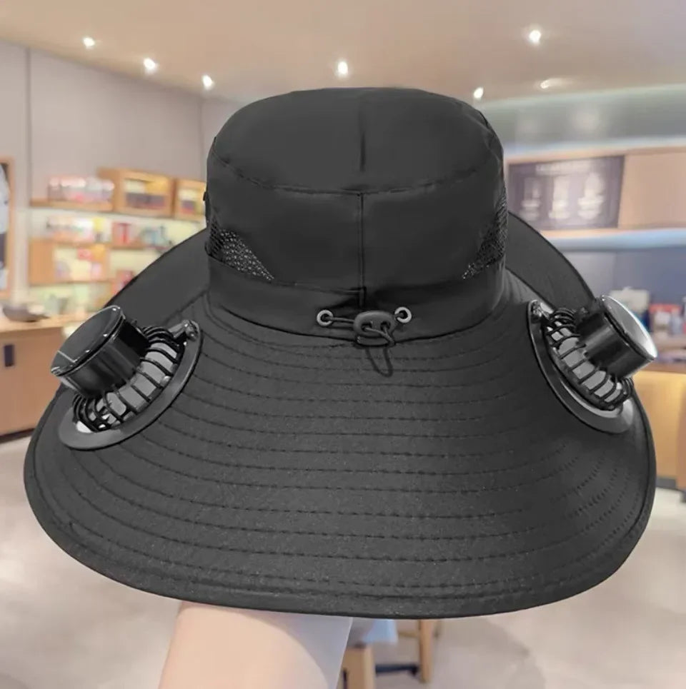 Solar-Powered Cooling Bucket Hat with USB Rechargeable Fan