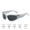 Silver vintage rectangle aviator sunglasses shown with detailed measurements.