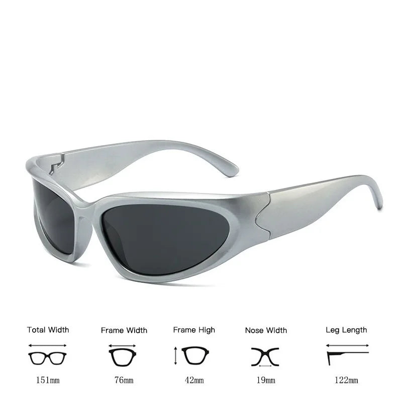 Silver vintage rectangle aviator sunglasses shown with detailed measurements.
