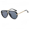 Classic double-bridge aviator sunglasses with black lenses and gold accents.