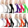 Colección de medias hasta el muslo a rayas para mujer en varios colores como negro, gris, morado, rosa y rojo