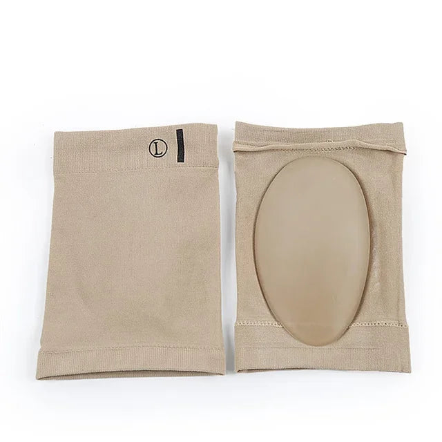 Pair of beige silicone arch support insoles for pain relief