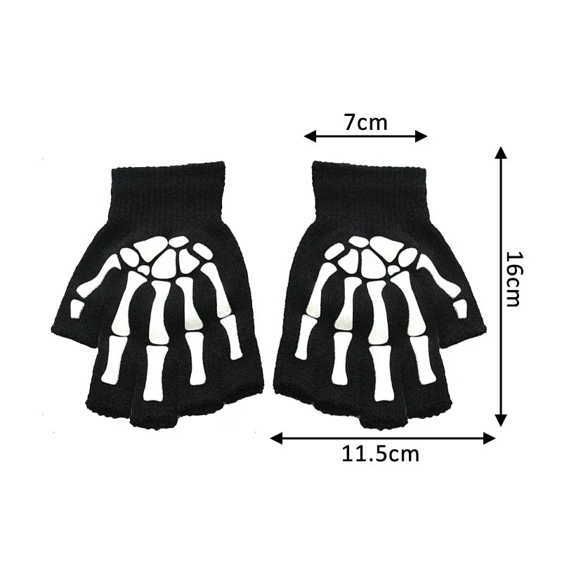 Black skeleton hand gloves showing the anatomical structure for fitness and cycling.