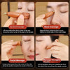 Hands are massaging the eye muscle with a brass lotus stick, showing facial massage techniques.