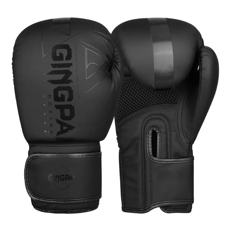 A pair of black Pro Boxing Training Gloves shown from the side.