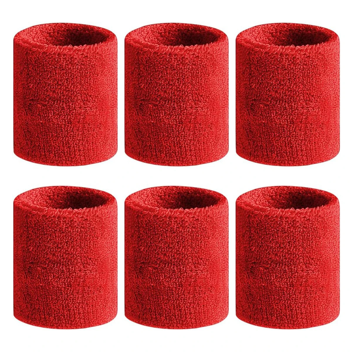 Six red sweat-absorbing sports wrist guards in a pack