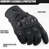 Black tactical full-finger motorcycle gloves featuring hard guard and breathable mesh fabric