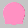 A solid pink silicone swim cap designed for hair extensions.