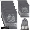 A set of ten reusable non-woven shoe storage bags in gray fabric, shown in a stacked arrangement.