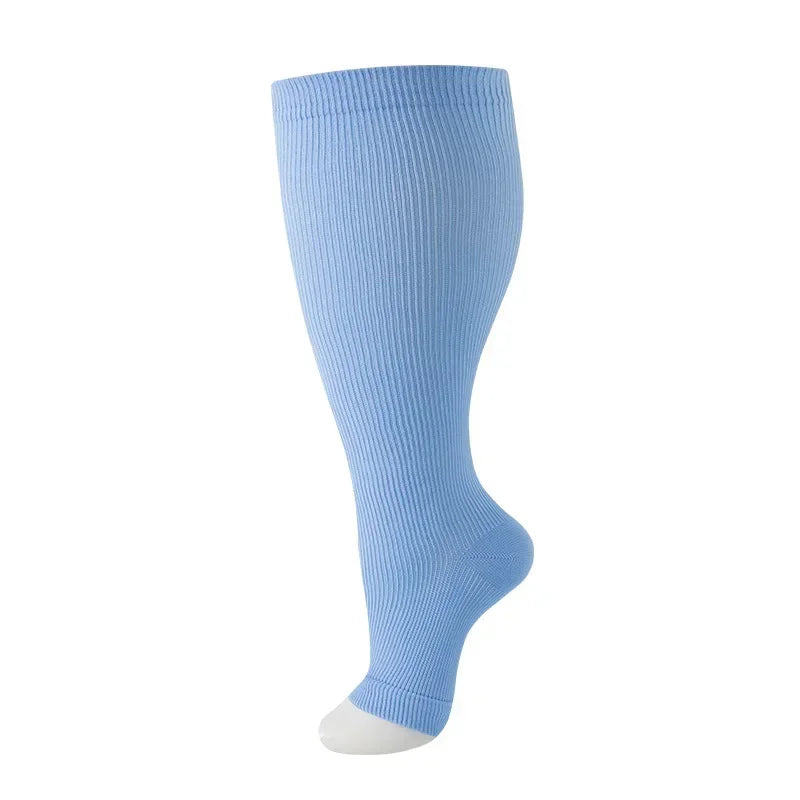 Light blue compression socks for leg circulation and fatigue relief