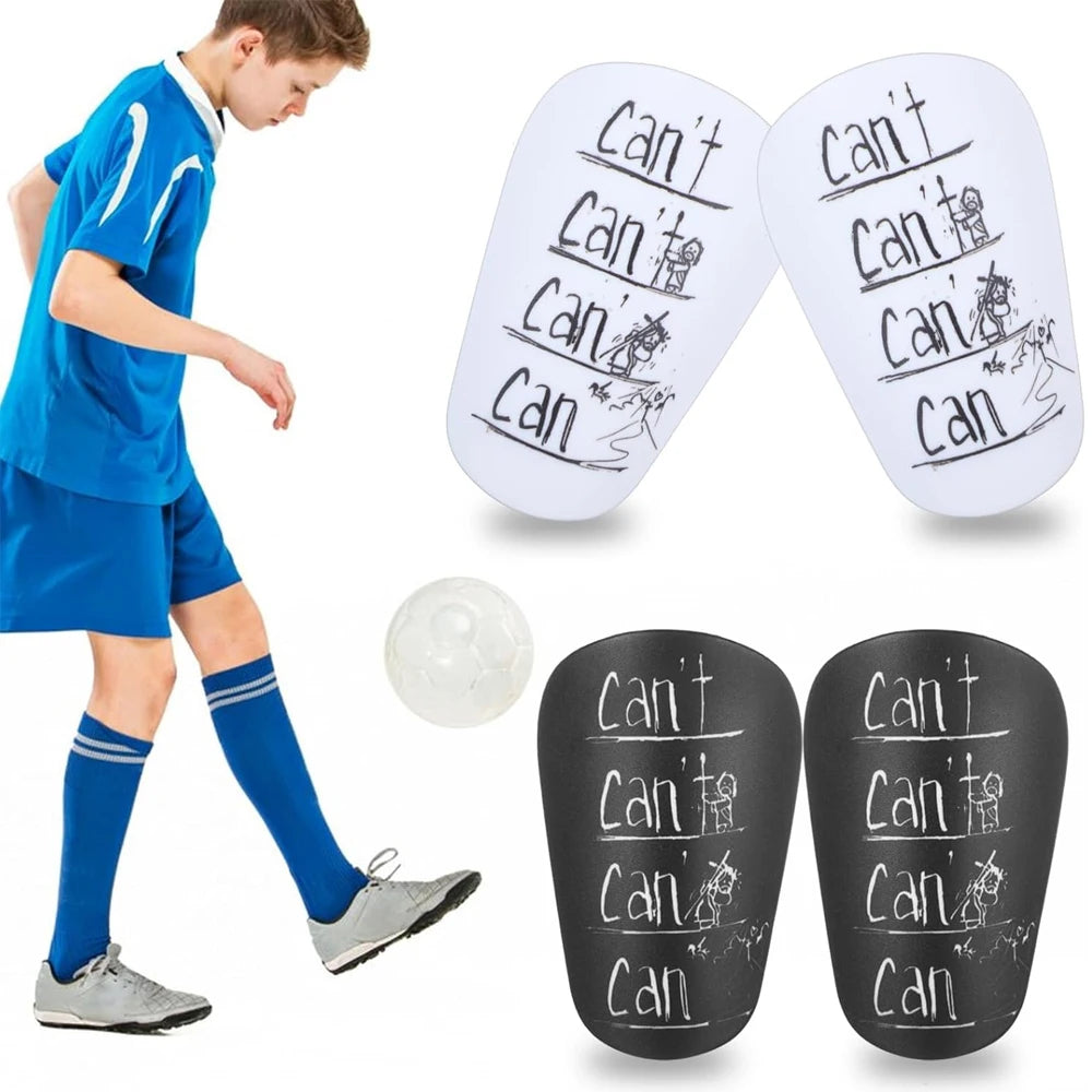 A set of durable shin guards for soccer and football training, including white and black protective pads.