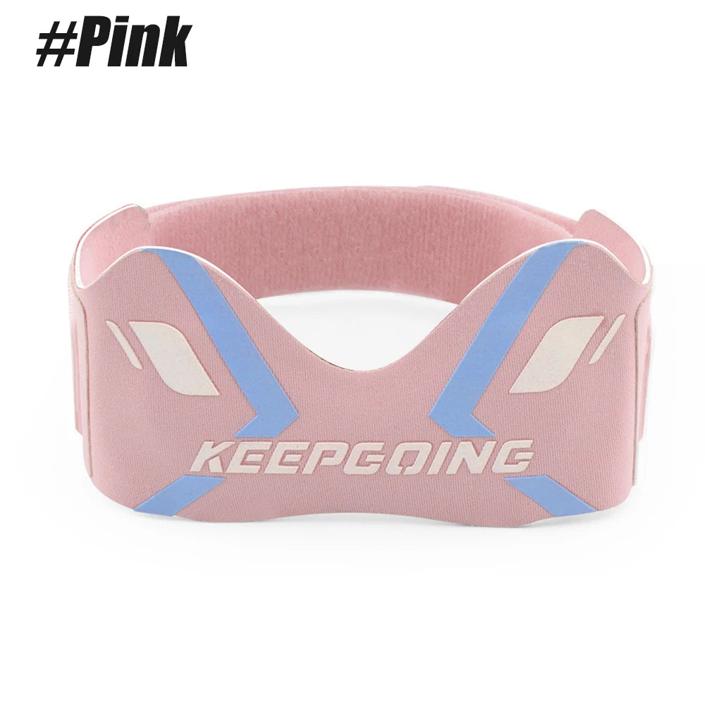 Pink adjustable patellar tendon support knee brace with blue accents