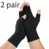 A pair of black fingerless compression gloves worn on a hand and wrist.