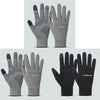 A set of black and gray sports football gloves shown in various views