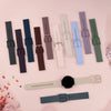 A collection of various colored silicone watch straps for Huawei and Honor watches displayed on a pink background.