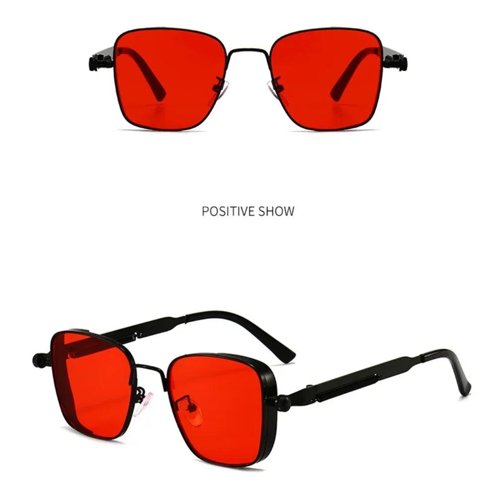 Vintage Steampunk Square Sunglasses with Metal Frame