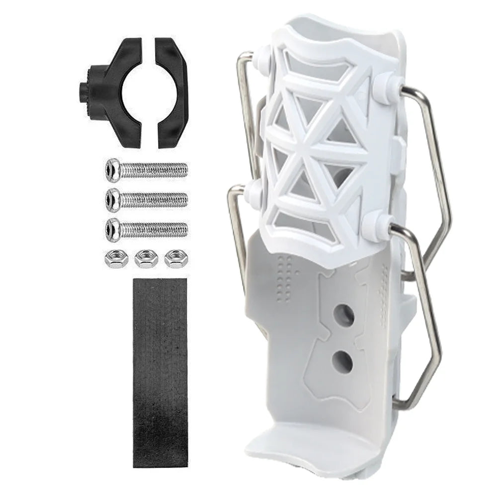 White universal rotating cup holder designed for bikes and motorcycles with mounting brackets.