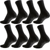 A set of black athletic grip socks shown from the side and top view.