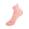 A single pink athletic ankle sock with a mesh design is shown from the side.