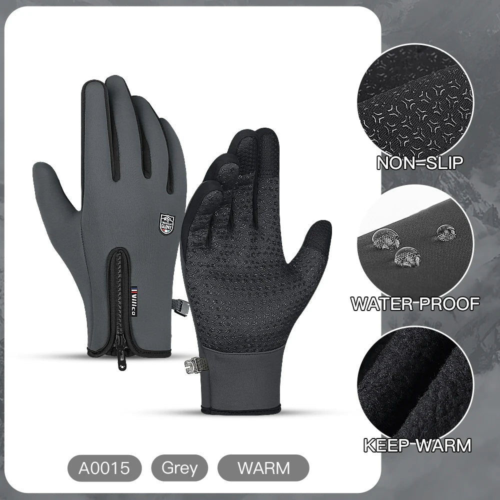 Gants de vélo et de conduite gris imperméables, antidérapants et chauds