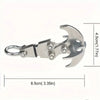 Stainless steel folding grappling hook with a loop and jaws, shown against a white background.