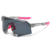 Graue Sport-Riding-Sonnenbrille mit rosa Akzenten und dunklen Linsen