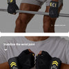 Black weightlifting grips are shown being used to improve grip strength and stabilize the wrist joint during exercise.