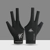 Black professional 3-finger billiard cue glove shown from above