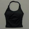 Schwarzes, nahtloses Strick-Gym-Tanktop mit integrierter BH