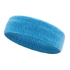 A bright blue moisture-wicking athletic headband rolled into a cylinder.