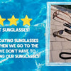 Floating sunglasses straps are shown with a close-up of the product and a natural outdoor background.