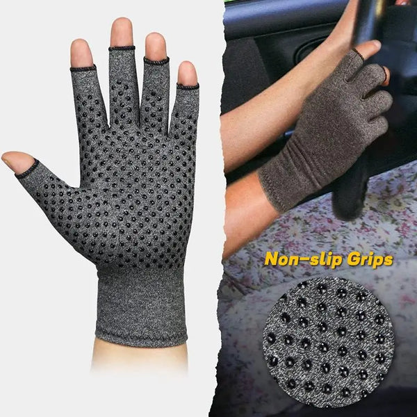 Gray non-slip grips compression gloves for arthritis hand and wrist