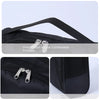 Black portable ribbon house shoe carrier bag with a handle and zipper detail