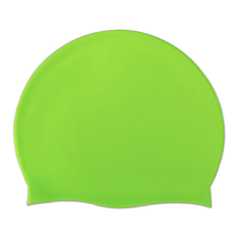 Gorra de natación de silicona verde lima brillante vista de lado.