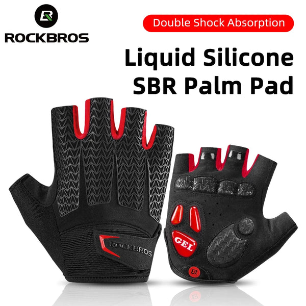 Black Liquid Silicone SBR palm pad cycling glove for double shock absorption
