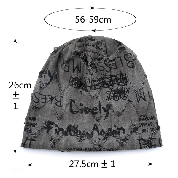 Vintage Letter Print Beanie Hat with Fleece Lining