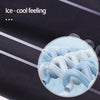 Close-up of blue, wavy fabric texture showing an ice-cool feeling effect on a black background.