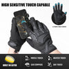 Tactical touch screen gloves showing a finger touch screen and various built-in layer features like mobile touch, car compass