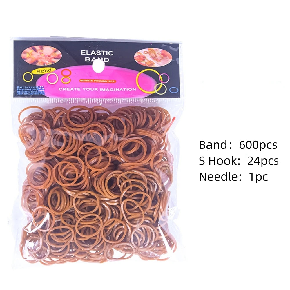 Cintas elásticas a granel en varios tonos de marrón y naranja para hacer pulseras con ganchos y agujas